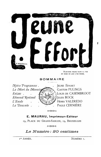 Jeune effort, n° 1, juin 1903. Digithèque de l'Université libre de Bruxelles (œuvre libre de droits selon la Digithèque)