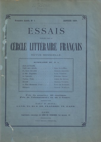 Le Réveil (Essais publiés par le Cercle littéraire français), n° 1, janvier 1891. Digithèque de l'Université libre de Bruxelles (œuvre libre de droits selon la Digithèque)