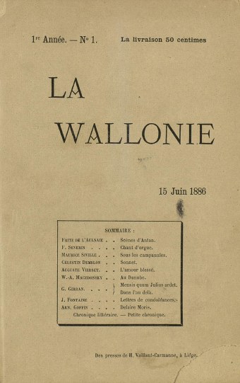 La Wallonie, n° 1, 15 juin 1886. Digithèque de l'Université libre de Bruxelles (œuvre libre de droits selon la Digithèque)